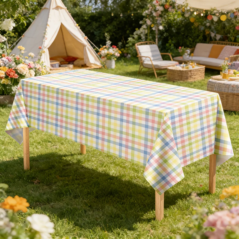 A decorative watercolor tablecloth with a pattern of resurrected water-saving cattle on it, for the dining table.
