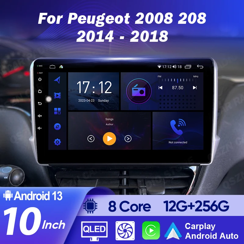 QSZN 10 Inch Android Car Radio For Peugeot 2008 208 2014 - 2018 Touch Screen Carplay Multimedia Video Player 2Din Navigation