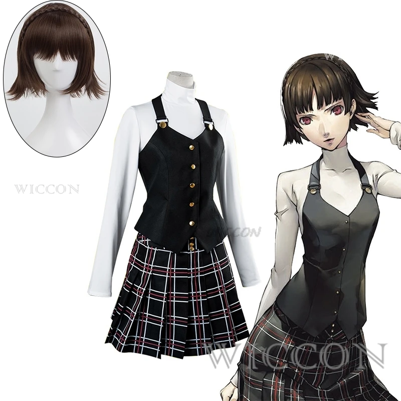 ハロウィーンのコスプレ衣装セット、トップベストとスカート、原宿服、p5rアニメ、女王makoto niismy、p5r