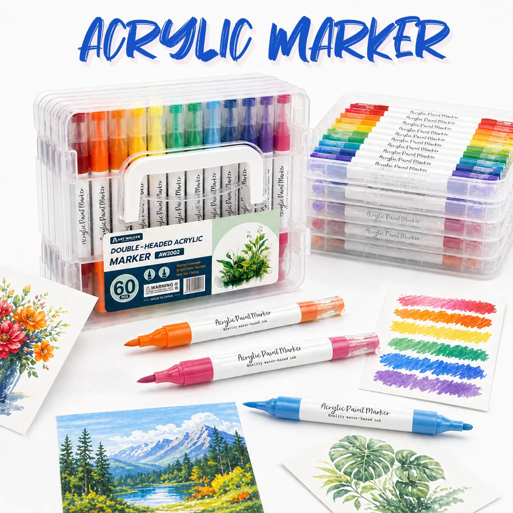 12/24/36/48/60 Farben Acryl-Doppelspitzen-Marker-Set für DIY-Dekorationsprojekte, professionelle Malutensilien für Bastelarbeiten, Karten, Glas und Kunstbedarf