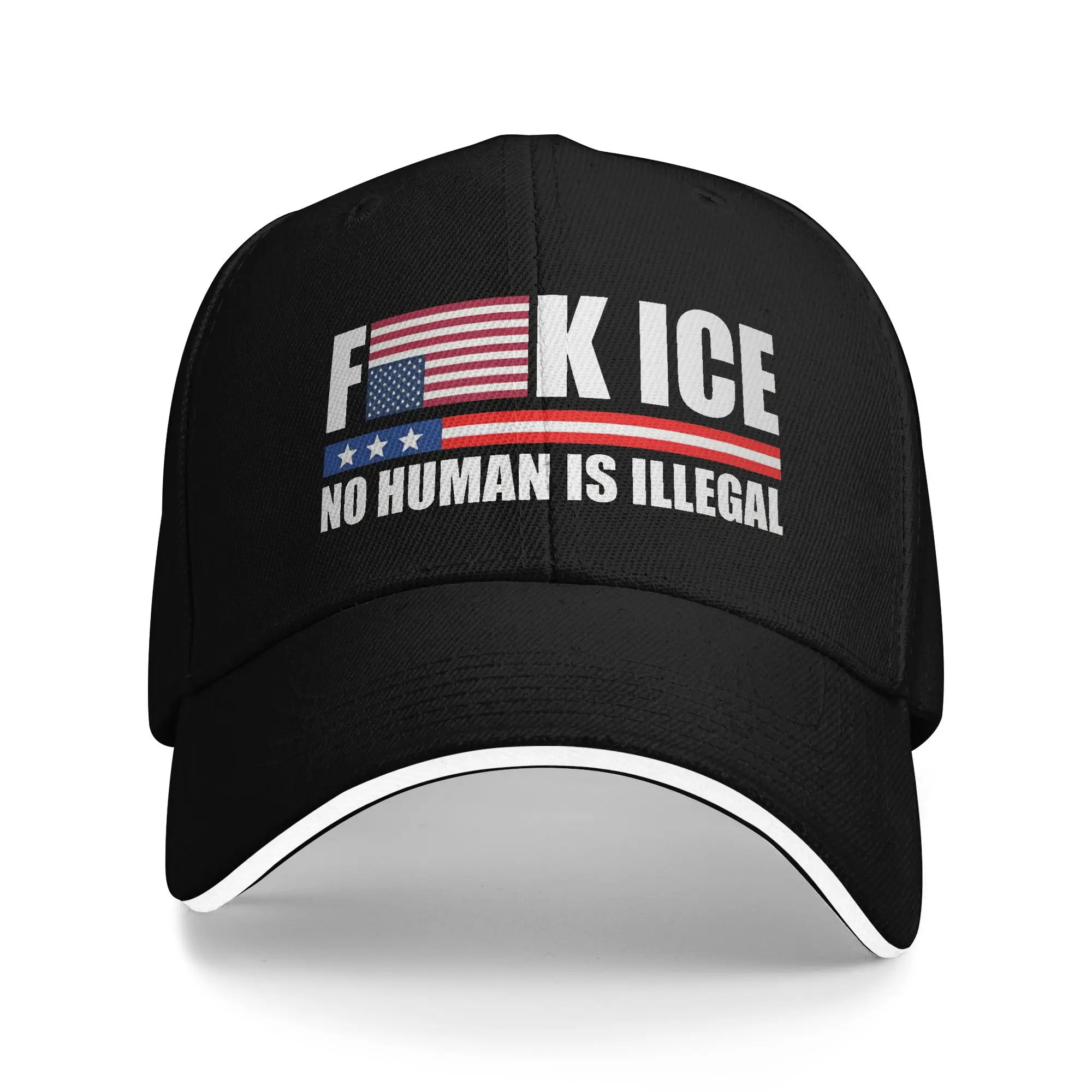 F ICE No Human is Illegal Sun Baseball Cap Spring Unisex Men  Print Trucker Hat Breathable Stylish Hiking Fishing Baseball Caps