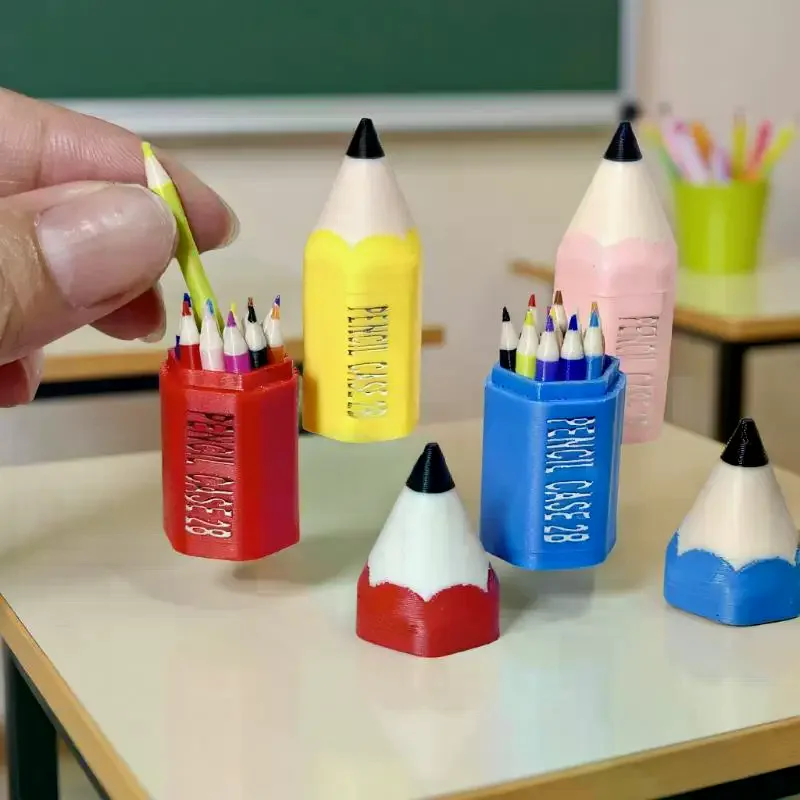 Paquete de accesorios para casa de muñecas en miniatura de 10/12 piezas, mini modelo de material escolar con bolígrafos de colores y lápiz para niños