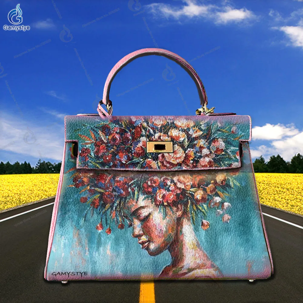 

Women'S Fashion Bags Luxury Designer Brands Messenger Bag Portrait of a Lady Oil Painting PrintReal Cowskin Leather Personal cus