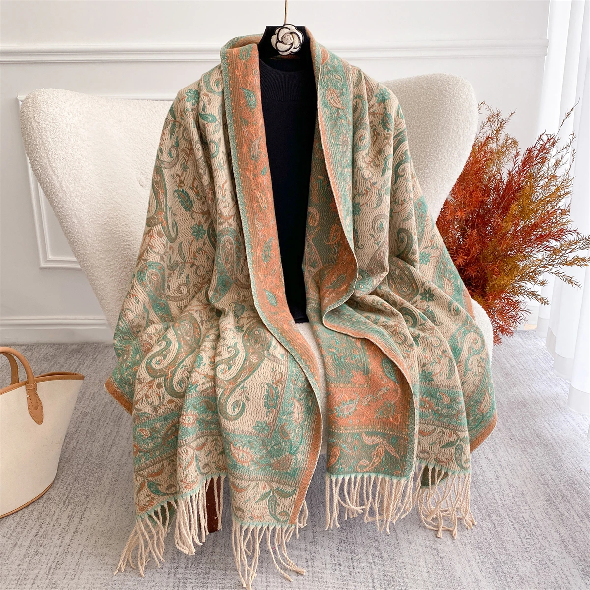 

[T491] Luxury Winter Warm Women Scarf Jacquard Paisley Hijab Foulard Cashmere Tassel Shawl Wraps Pashmina Neckerchief Blanket