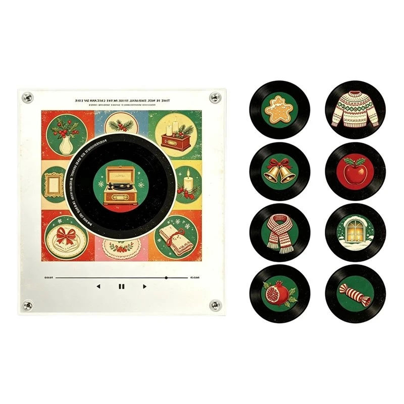 ABKL-Automatic Singing Song Players Christmas Music Player Refrigerator Magnetic Sticker Rotary Disc Machine Night Light