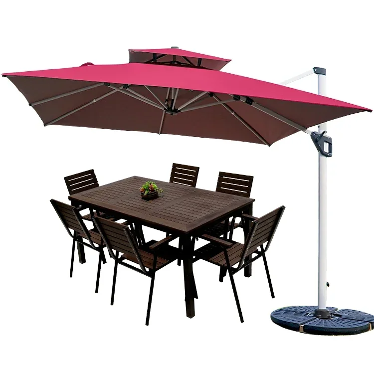 Patio Set Garden Furniture Dining Table And Chair Set With Parasol Umbrellas Best Selling Outdoor Metal Manufacturer Modern