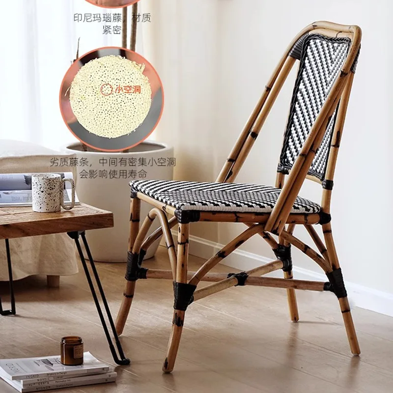 East Asia Rattan Art | Rattan Chair Natural True Rattan Dining Chair Household Balcony Leisure Chair Backrest Vacation Wind