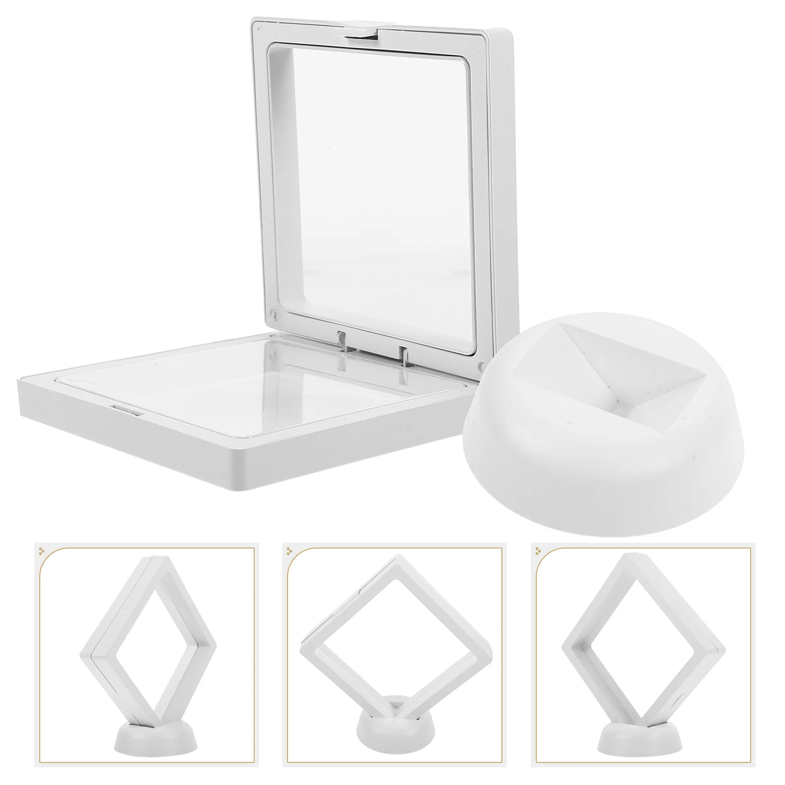 5 Sets 3D Floating Frame Shadow Box Display Case Coin Box Jewelry Display Show Case with Round Base (White)