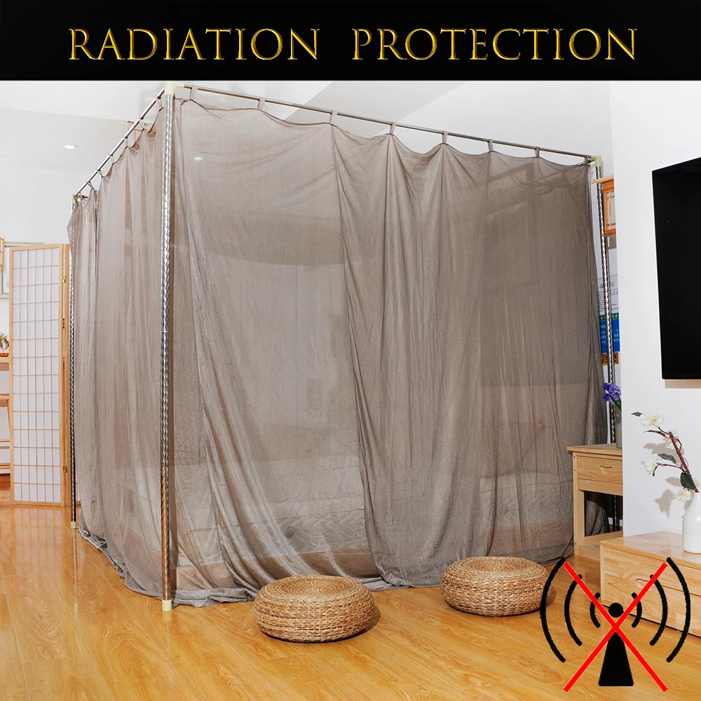 Silver Fiber Mesh EMF/RF Shielding Mosquito Net Radiation Reducing Anti-mosquito Cuboid Bed Canopy Queen Size Blocking Signal