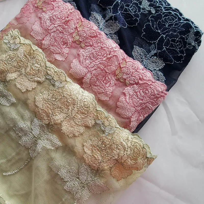 

12meters Blue Pink Embroidery Lace Trim Skirt Hem For Clothes Sewing Accessories Lingerie Wedding Dress Sleeve