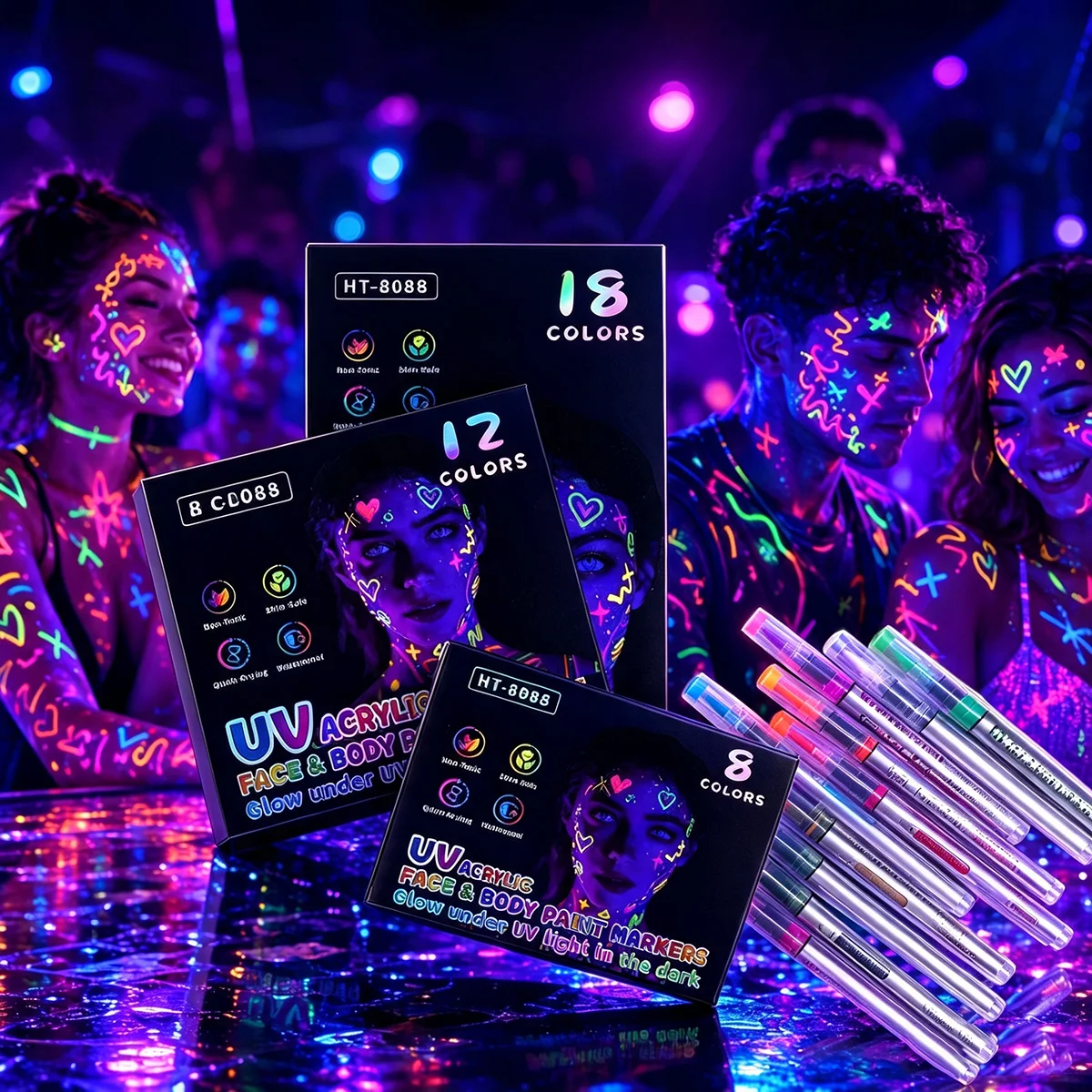 8/12/18Pcs Colorful Luminous Pen Human Face Paint Pen Student Children Creative Painting Fluorescent Marker Pen