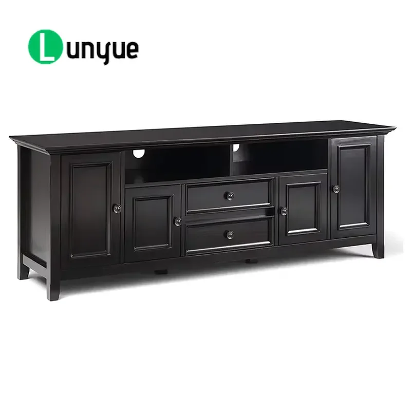 72 Inch Black TV Cabinet with Locker Living Room Entertainment Center Modern Media Console Storage Unit for Home Theater