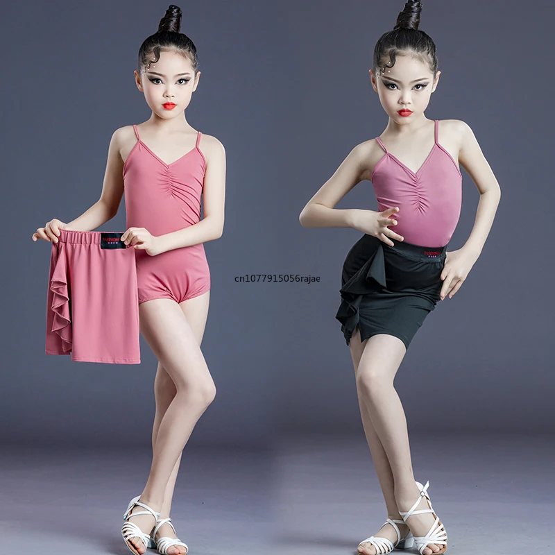 Traje de entrenamiento Latino para niñas, traje de entrenamiento separado, chaleco para niños, falda de baile con tirantes, novedad de verano