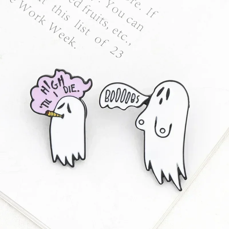 NewFunny Cute BagPendant Smoking Boo Ghost Enamel Needle Breast Pin Cartoon Girl Jacket Lapel Pin Backpack Badge Jewelry Jewelry