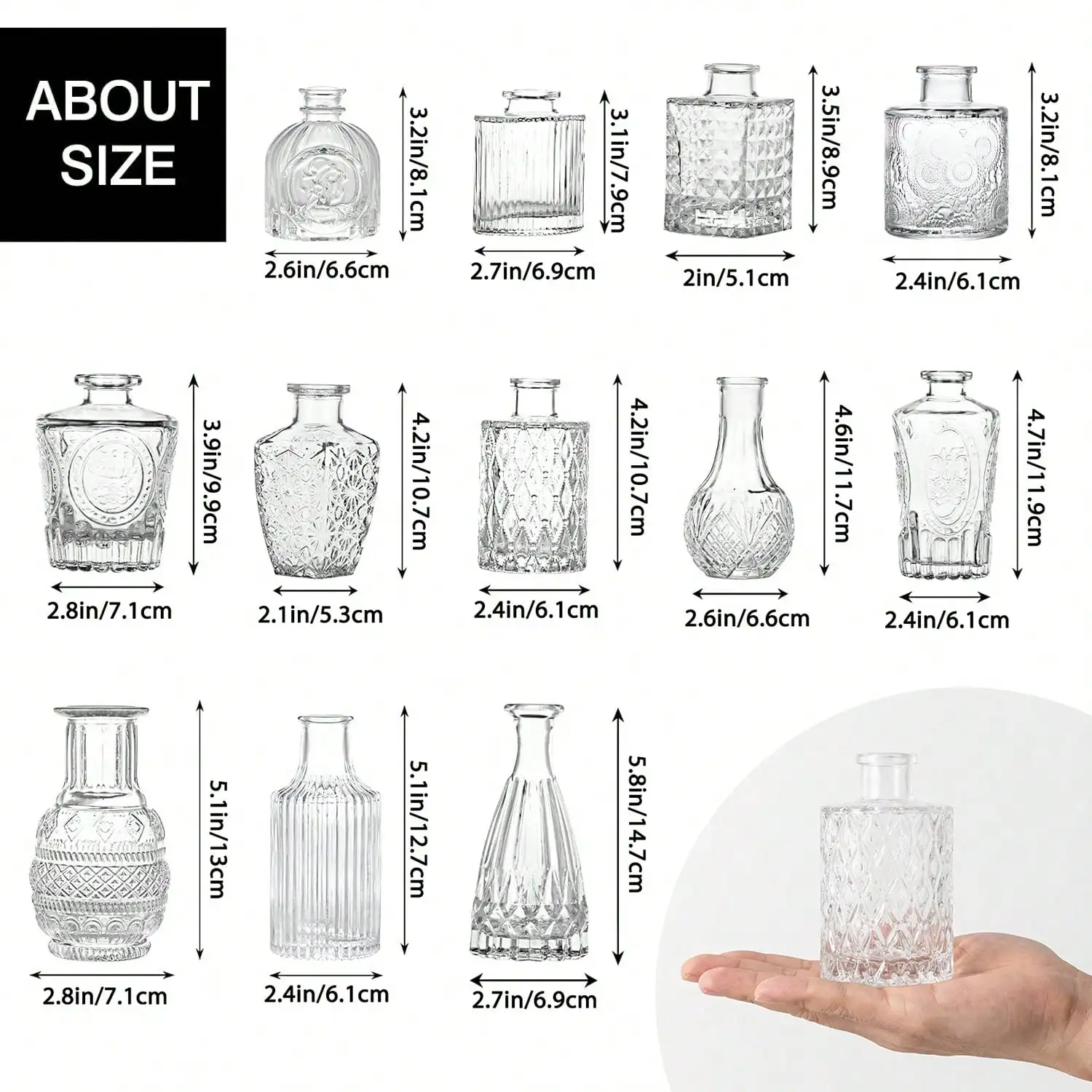 12 Glass Bud Vase Set, Small Vases For Flowers, Clear Bud Vases For Centerpieces Small Flower Vases In Bulk For Rustic Wedding Decorations Vintage Look, For Home Decor, Garden Decor,Plant Pot,Outdoor Decor, Wedding Decor