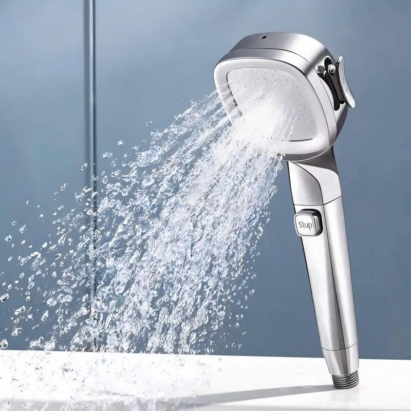 Square Handheld Shower Sprinkler 3 Gear Adjustable High Pressure Showerhead Water Saving Design Household Bathroom Shower Replac