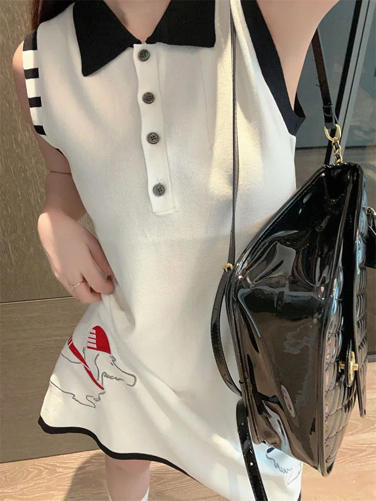 Women Golf Wear 2024 Summer New Korean Golf Skirt Sleeveless New Polo Dress Luxury Golf Clothing Women Embroidery Ice Silk Dress