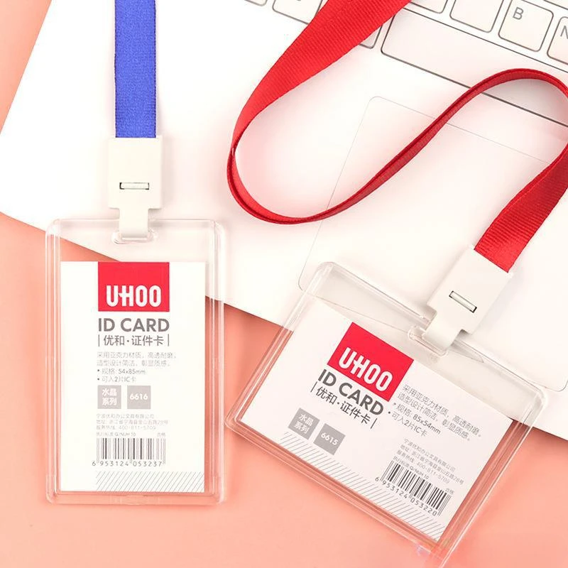 Fashion Acrylic Transparent Bus Cards Sleeve Employee Work Card Holder with Lanyard Work Card Cover Women Men Credit Card Holder