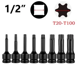 1PC 1/2inch Hex Torx Screwdriver Bits Drive Socket Adapter Heads T20 T40 T30 T100 Magnetic Wrench Hand Tools Accessories