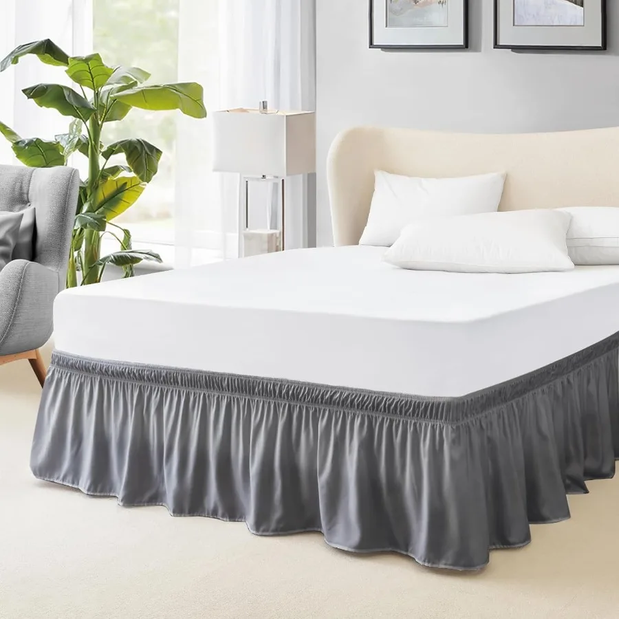 

Elastic Bed Skirt for Full Size Mattress with 15Inch Drop HotelQuality Dust Ruffle in Dark Grey for Modern Bedroom Decor and Ea