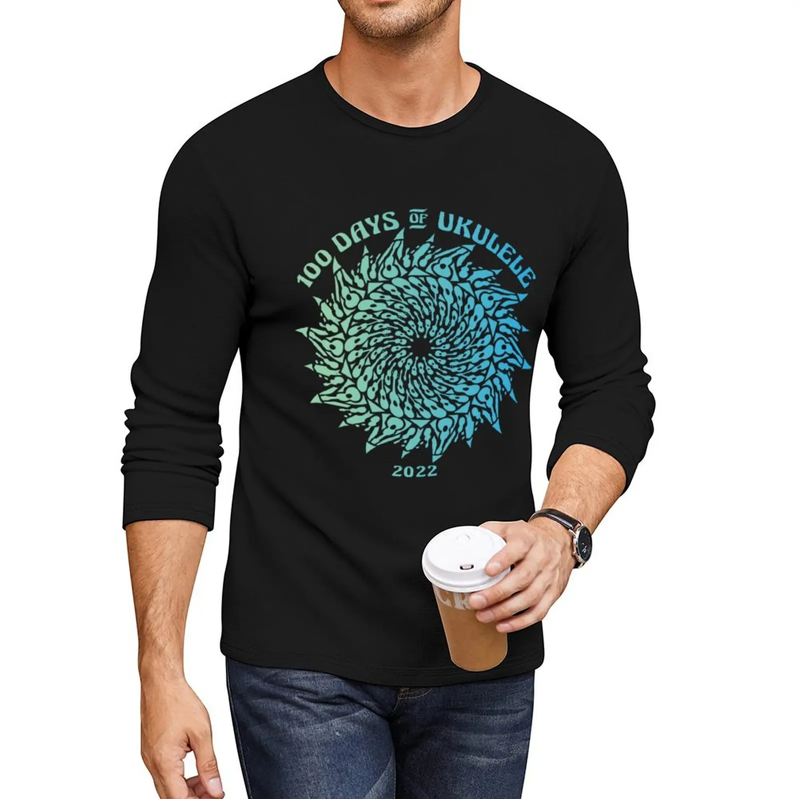 

2022 Mandala 2 Light Gradient - 100 Days of Ukulele Essential Long T-Shirt T-shirt for a boy Men's cotton t-shirt