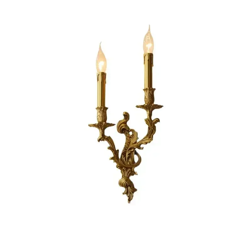 2026French all copper wall lamp living room dining room bedroom hallway grand luxury villa lamp, three head wall lamp