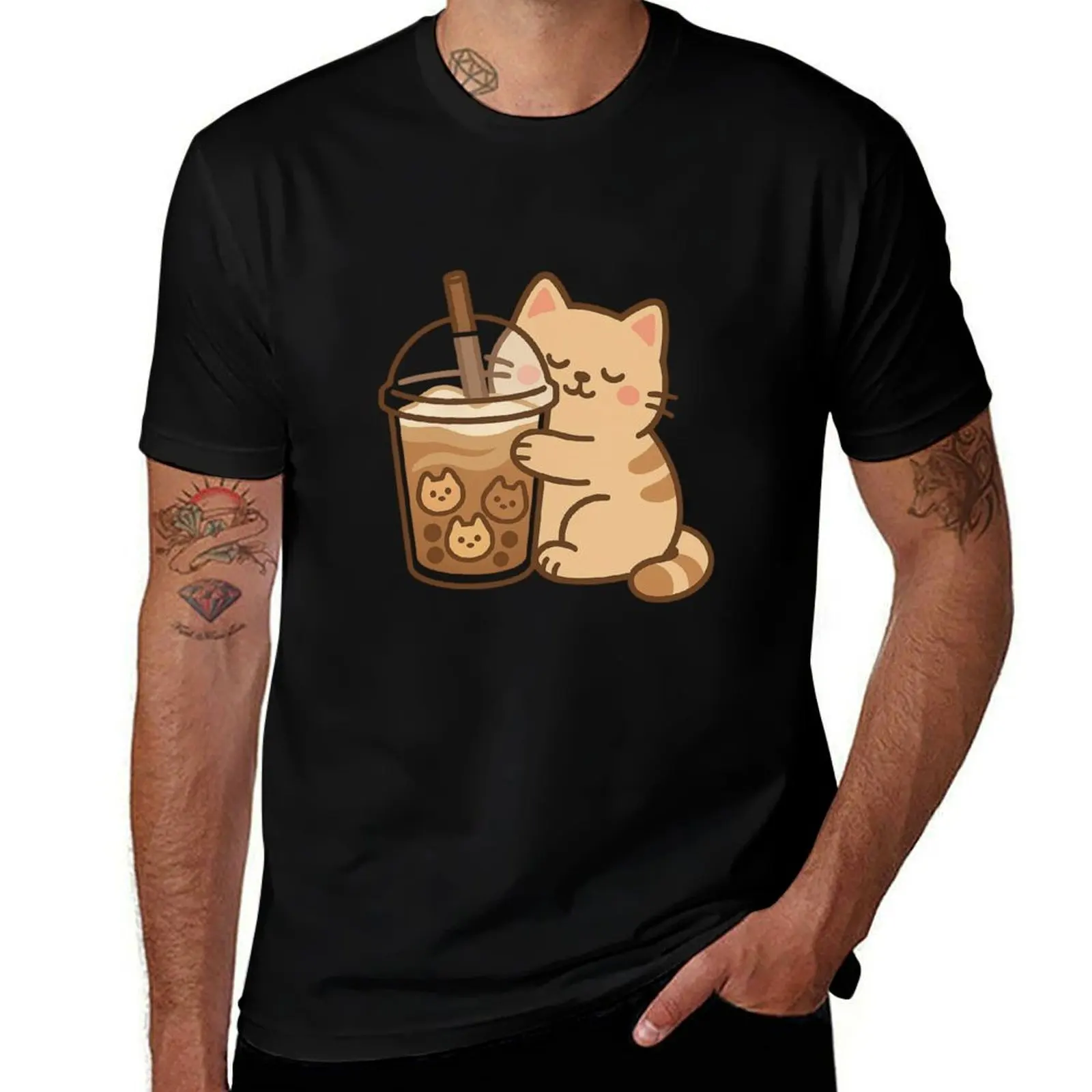 

Iced Coffee Cat – Kawaii Latte Cat Sticker T-Shirt for a boy basketball graphic tees oversized mens clothes