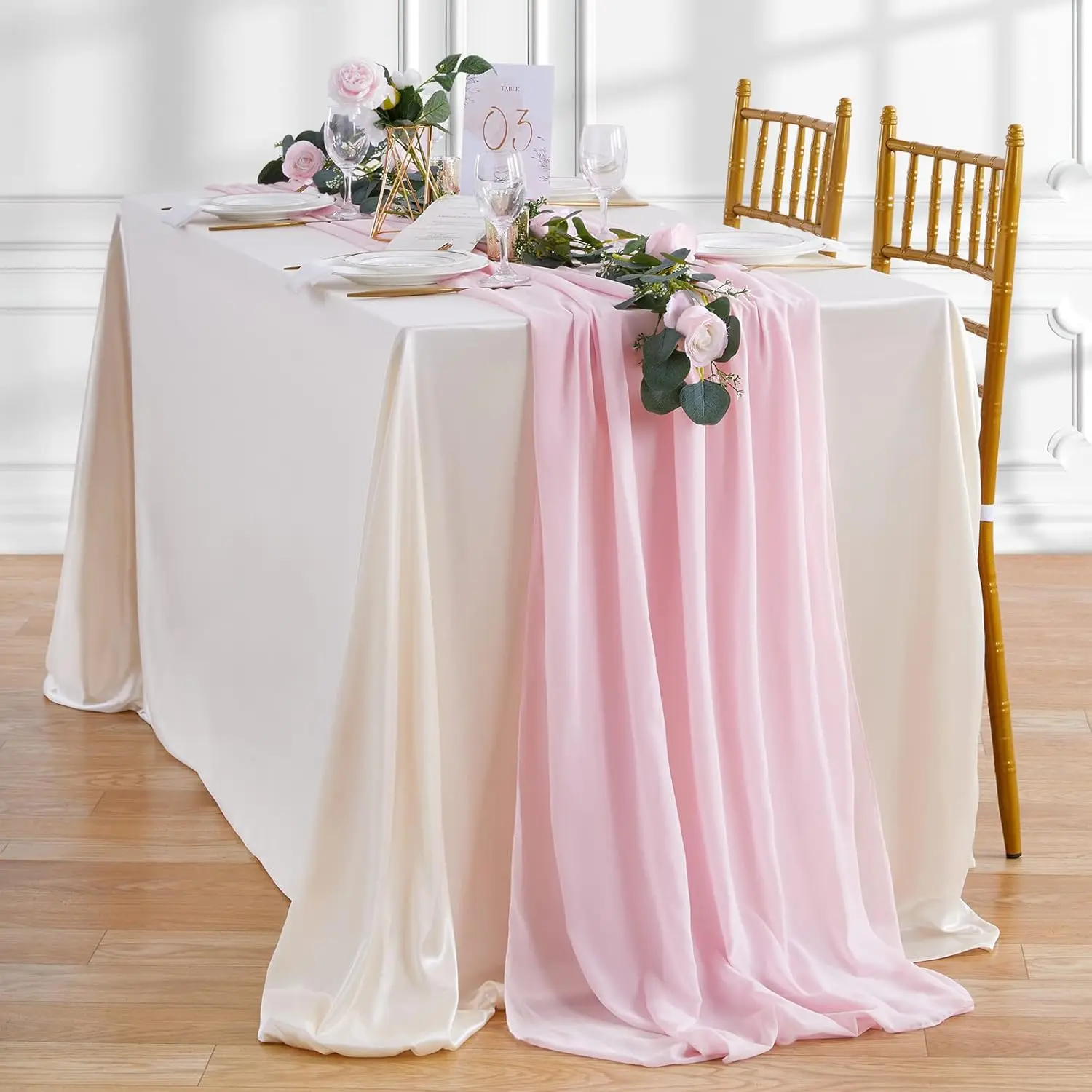 Pink Chiffon Table Runner Romantic Sheer Table Decorations Long Tulle Runner for Wedding Bridal Shower Party Supplies Decor