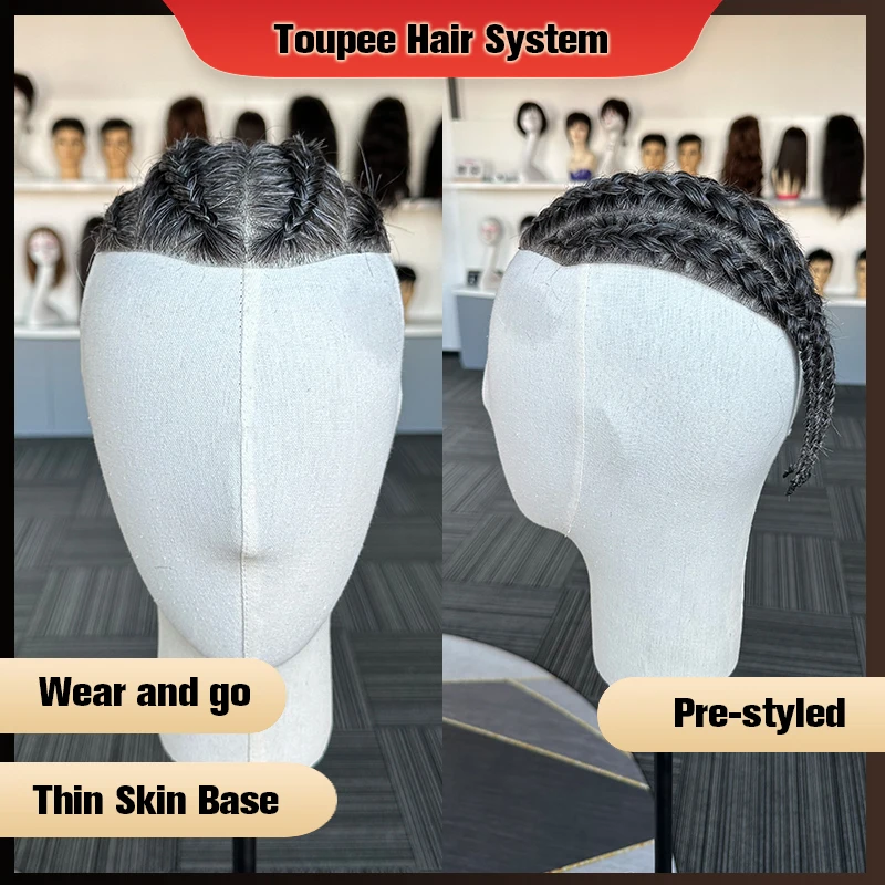 Toupee For Men Braiding Hair Syste 240 Color Human Hair Braids Hairpieces Thin Skin Pu Base Hair Replacement Men Toupee Male Wig