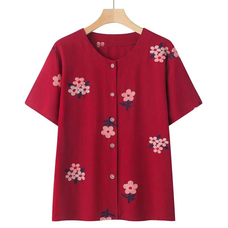 

Women's Floral Embroidered Short Sleeve Cardigan Casual Summer Top for Elderly