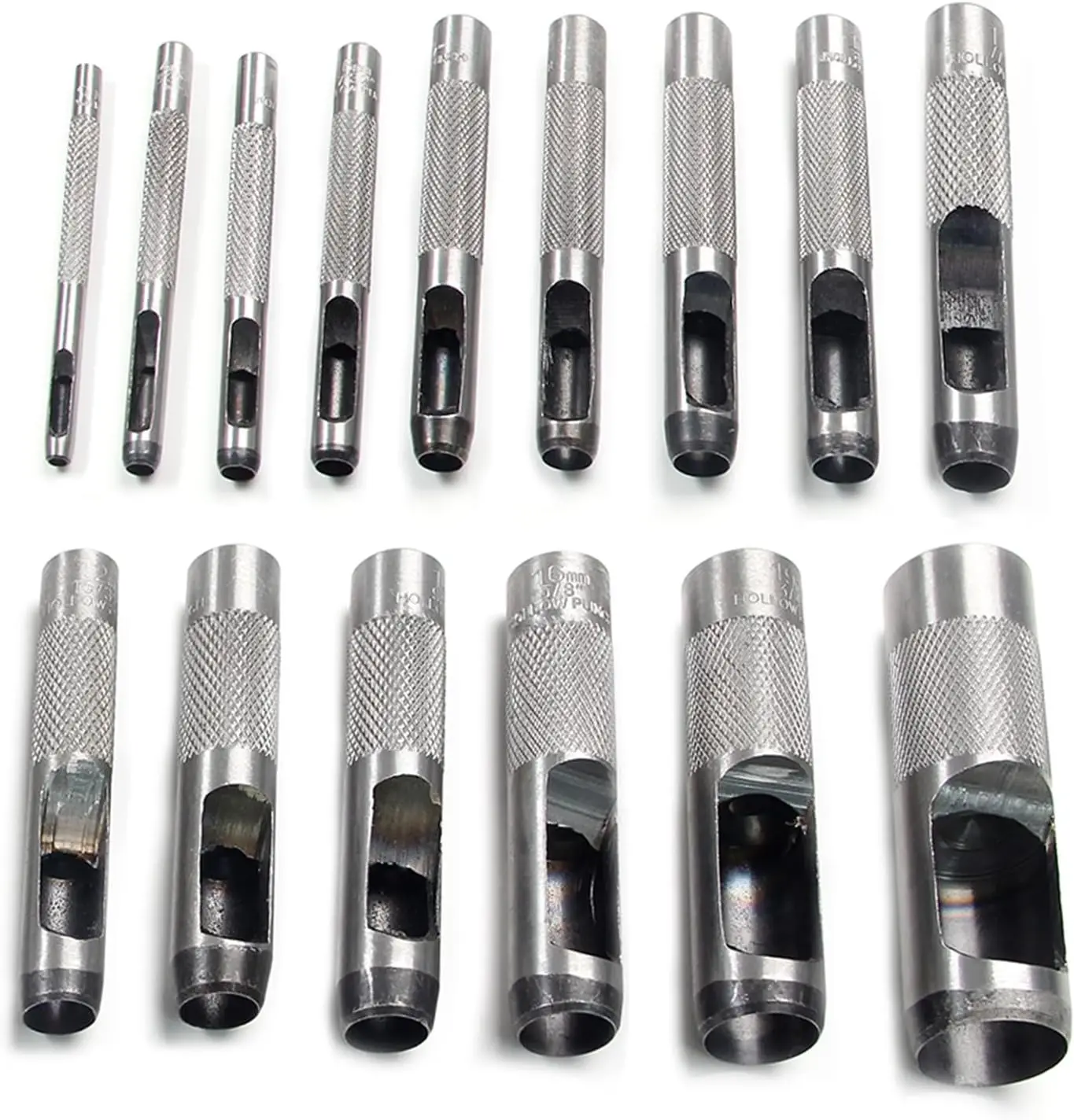 

Round Steel Hollow Punch Set 3mm to 25mm Leather Craft Hollow Hole Punch Tools 15Pcs