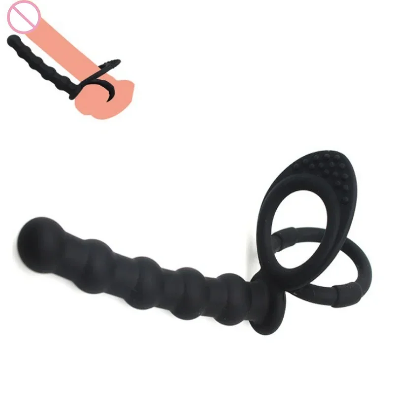 Double Penetration Dildo Rings Strap On Penis Delayed Ejaculation Anal Beads Butt Anus Vaginal Massager Sex Toys For Men Couples