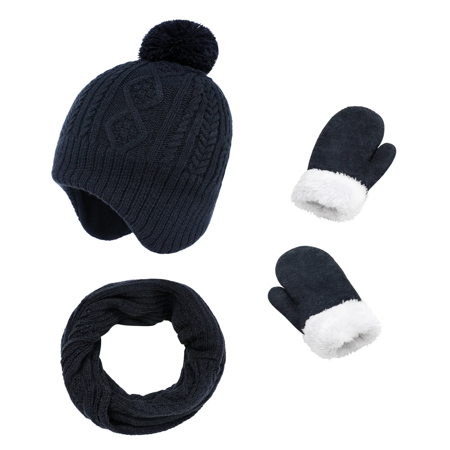 Gorro de punto para niño y niña, bufanda y guantes, gorro cálido y suave, accesorio de esquí para clima frío al aire libre, invierno y otoño