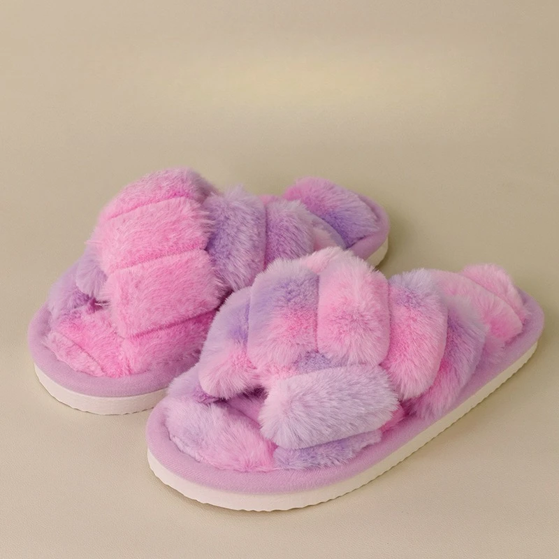 New Cute Pink Hairy Slippers Women Fashionable Indoor High Beauty Versatile Plush Cotton Slippers Wholesale Women Accessories