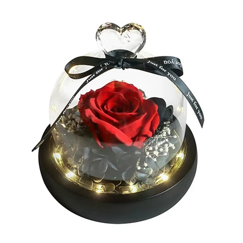 

Natural Eternal Flowers Beauty And Beast Forever Preserved Rose In Glass Dome With LED Valentine Wedding Christmas Gifts