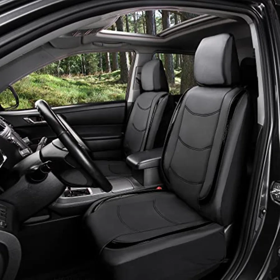 Galaxy13 Metallic Striped Deluxe Leatherette Car Seat Covers with Matching Carpet Floor Mats Full Set Universal Fit Airbag Comp