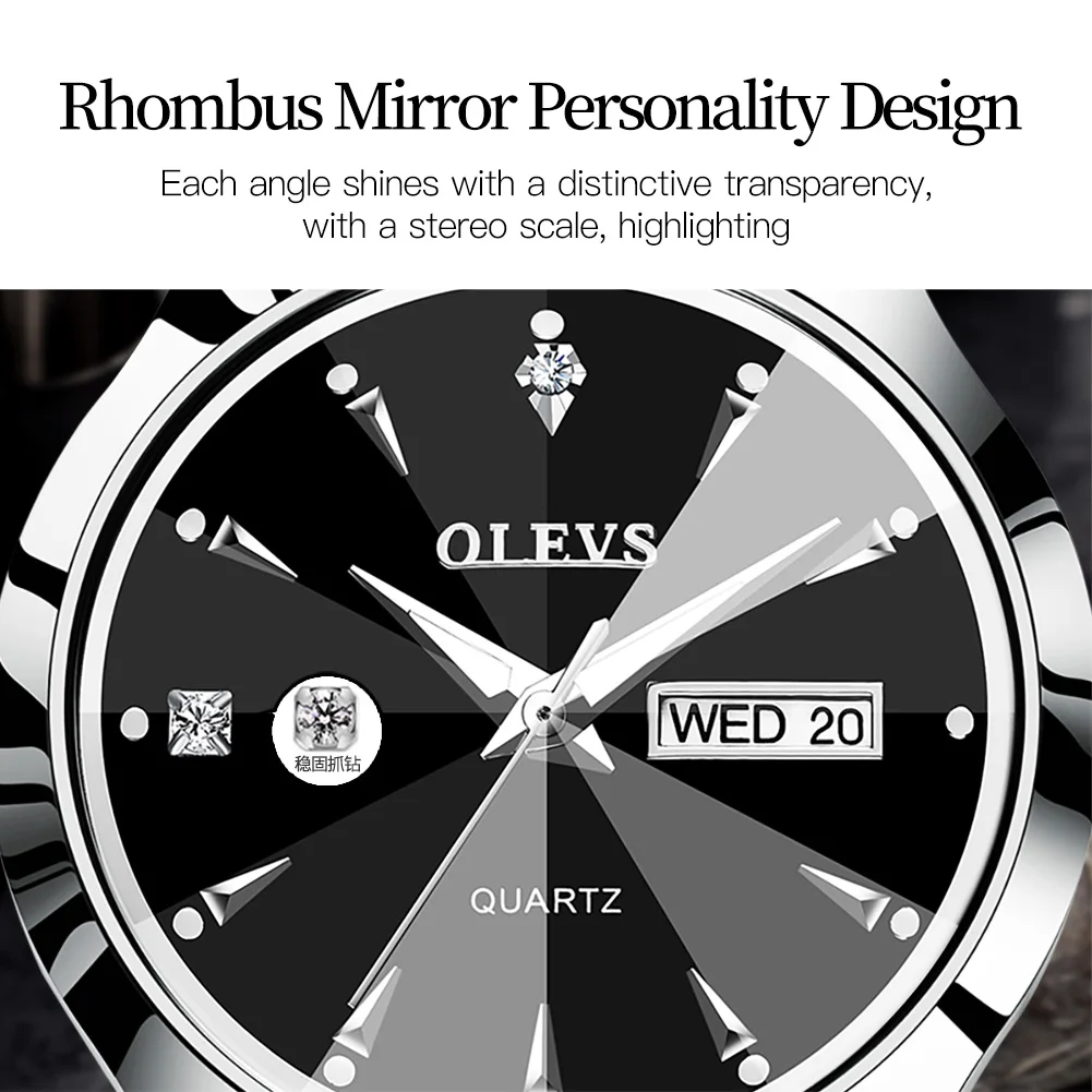 OLEVS Tungsten steel Men\'s Watch Rhombus Mirror Waterproof Luminous Calendar Gold Wristwatch Male Quartz Watch for Man Original