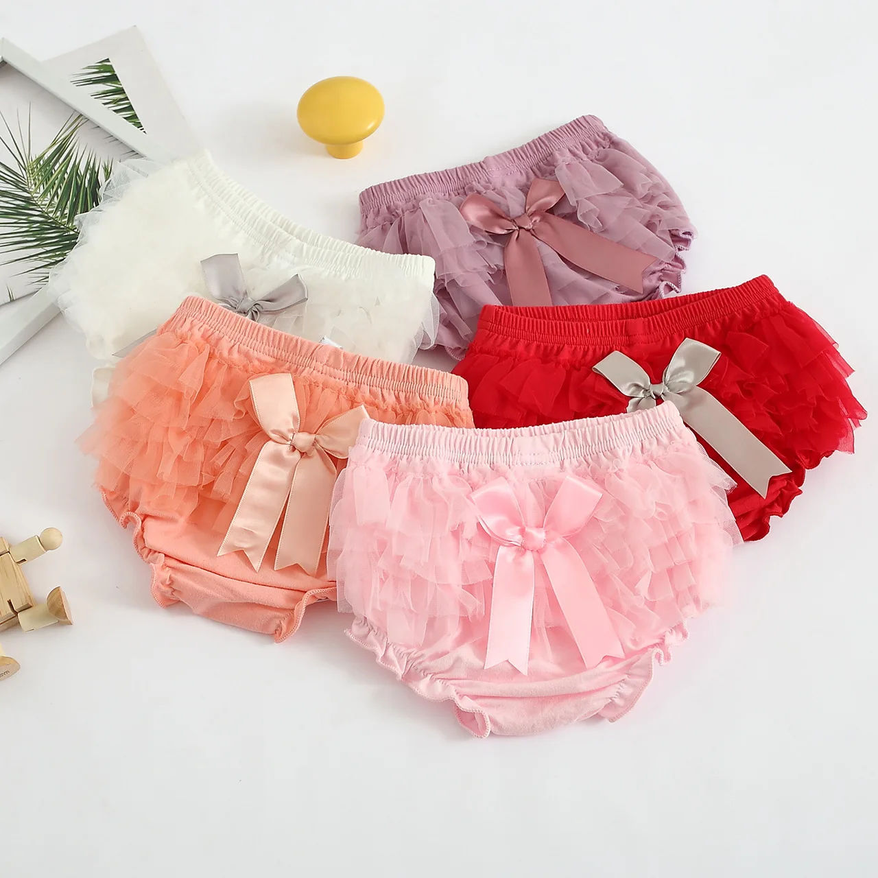 Ruffles Mesh Summer Baby Bloomers Bow Princess Kids Toddler Girls Cotton Shorts for Outwear