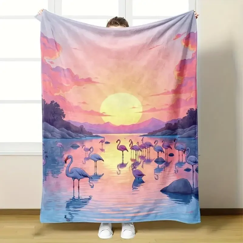 

UltraSoft Warm Flannel Throw Blanket Flamingo Sunset Pink Purple Blue Plush for Bed Couch All Seasons