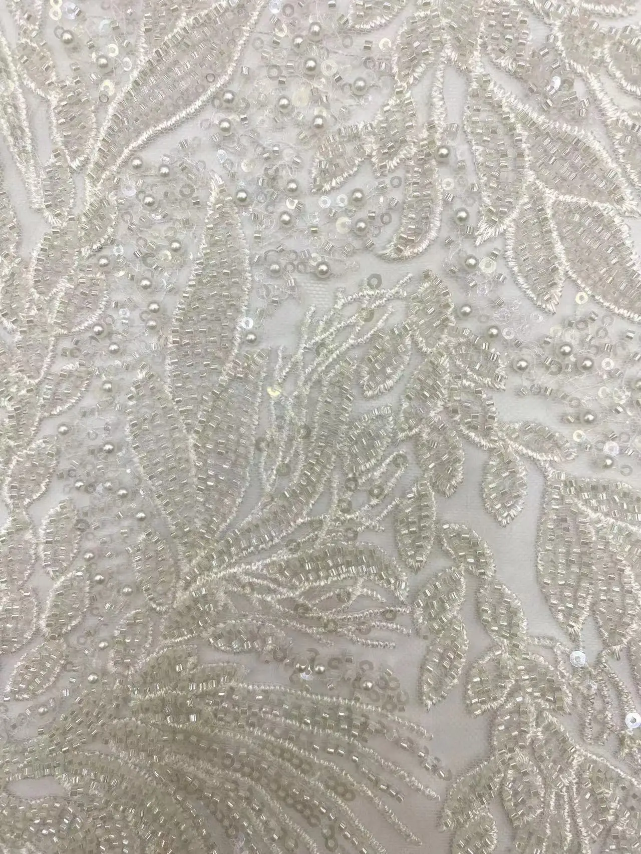 Imagem -03 - Frisado Francês Tule Renda para Vestidos de Festa Miçangas Bordadas com Flores Tecido Africano Materiais de Casamento Branco Alta Qualidade