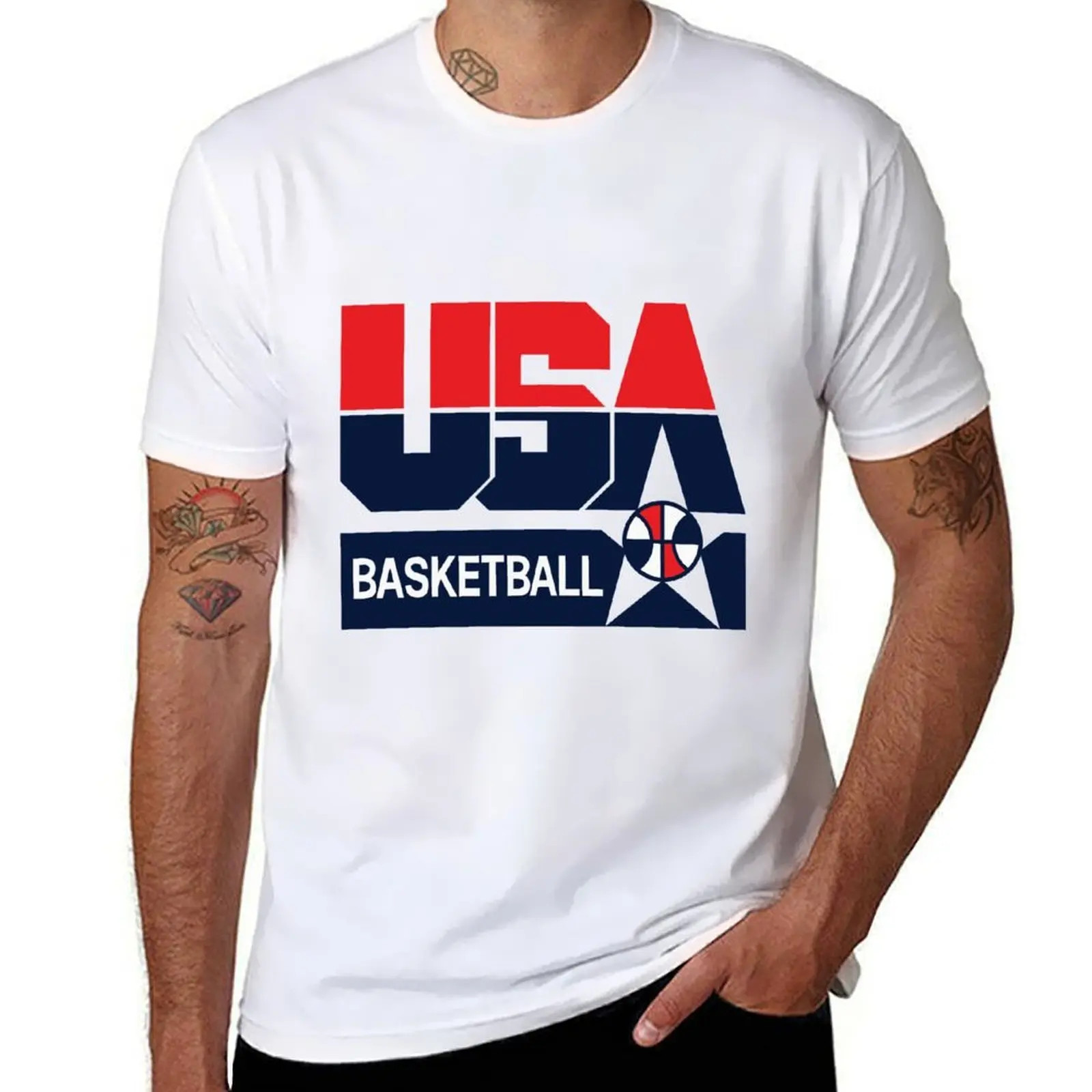 

usa basket T-Shirt t shirt for man cotton t shirts high quality T-Shirt