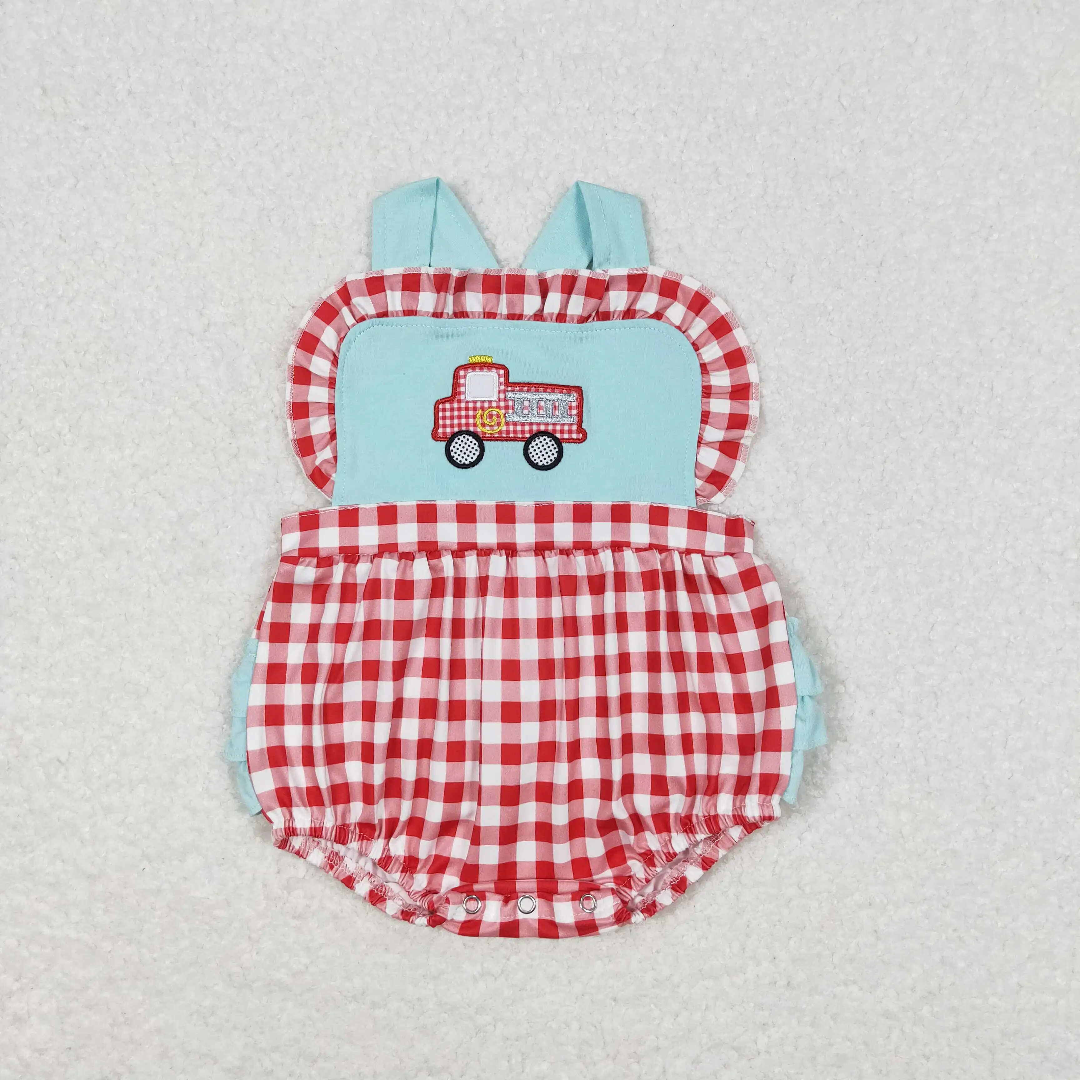 

z93-12 SR0958 Wholesale baby rompers girls Embroidered Fire car Lace romper Wholesale Summer Boutique baby boys clothes