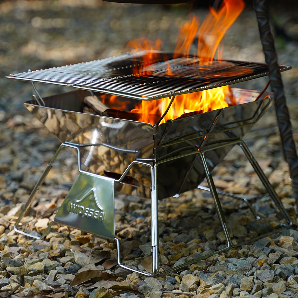 

Widesea Windproof Wood-Burning Camping Grill Outdoor Stainless Steel Wilderness Survival BBQ Equipment for Tourists