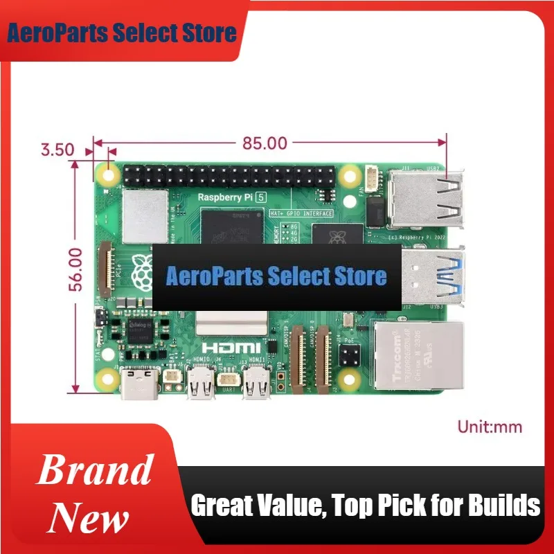 AeroPartsRaspberry Pi 5, Options For RAM, BCM2712 Processor, 2.4GHz Quad-core 64-bit Arm Cortex-A76 CPU, Built Using RP1 I/O Con