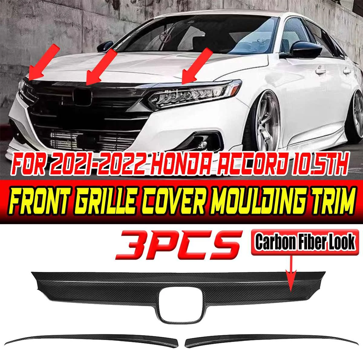 2021 2022 Car Front Grille Grill Cover Trim For Honda For Accord 10.5th 2021 2022 Front Bumper Hood Bonnet Grille Cover Decor