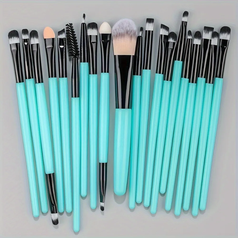 20-delige make-upborstelset met 2 massale poederdonsjes - Complete professionele cosmetische borstelset voor foundation, oogschaduw,