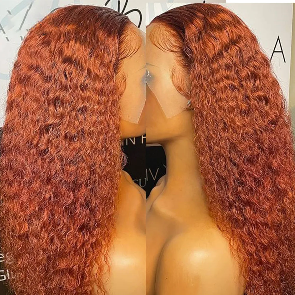 

Middle Part Soft Preplucked Ginger Orange Glueless 26”Long Kinky Curly Lace Front Wig For Black Women Babyhair Preplucked Daily