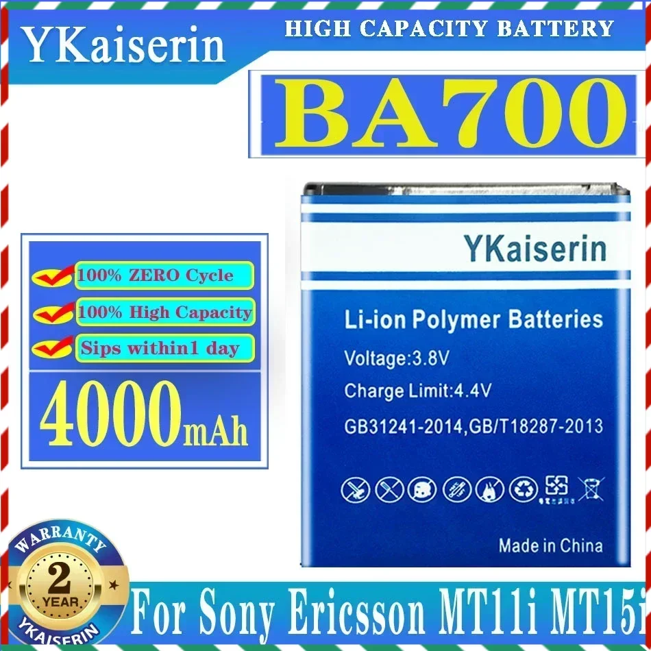 

Литий-ионный аккумулятор ykaisin BA700 4000 мАч для Sony Ericsson MT11i MT15i MK16i ST18i St18a SO-03C для Xperia Neo/Pro/Neo V/Ray