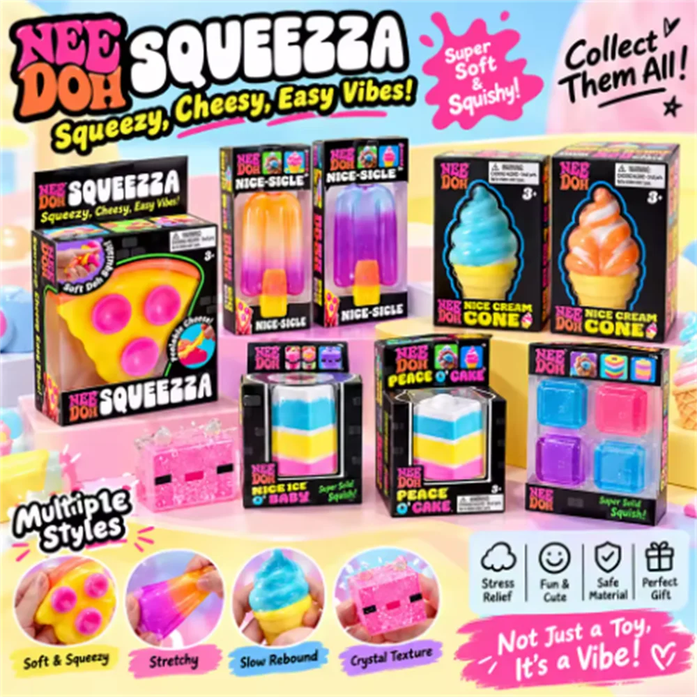 Schylling Needoh Nice-Sicle Fidget Sensory Toy Pizza Peace Cake Cream Cone Relief Squishy Anti-Anxiety Squeeze Toy for ADHD Gift