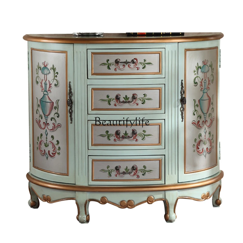 

High-end luxury European-style entrance cabinet, French light luxury gold-painted locker